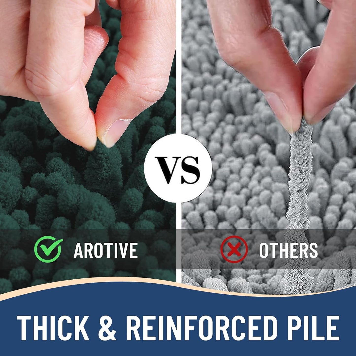 Arotive Luxury Chenille Bathroom Rug Mat, Extra Soft Thick Absorbent Shaggy Bath Rugs, Non-Slip Machine Wash Dry, Plush Bath Mats for Bathroom, Shower and Tub, 40x24, Dark Green