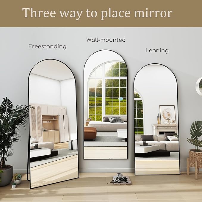 TinyTimes 71''x30'' Oversized Arched Full Length Mirror Large Full Body Floor Mirror with Stand for Hanging, Big Full Size Long Mirror with Aluminum Frame for Bedroom, Living Room (Black)