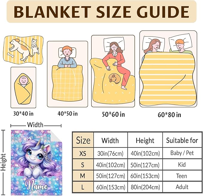 Unicorn Blanket for Girls 6-8 Custom Blanket for Women Adult Gift for Unicorn Lovers, Cozy Fuzzy Flannel Throw for Bed Sofa Room Decor Travel