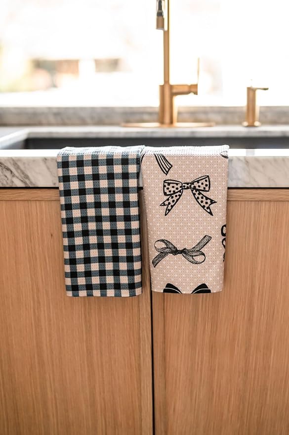 || 2 Pack|| Double Sided Dish Towels || Waffle Weave Microfiber || Tea Towels || Highly Absorbent || Hanging Loop || Dish Cloths || Modern || Designer Prints