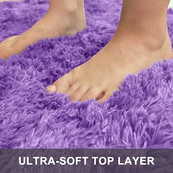 OLANLY Area Rugs for Living Room Bedroom, Machine Washable 4x5.9 ft Soft Fluffy Shaggy Bedside Rug, Indoor Floor Carpet for Kids Girls and Boys, Dorms, Nursery Rooms, Home Decor Aesthetic, Purple