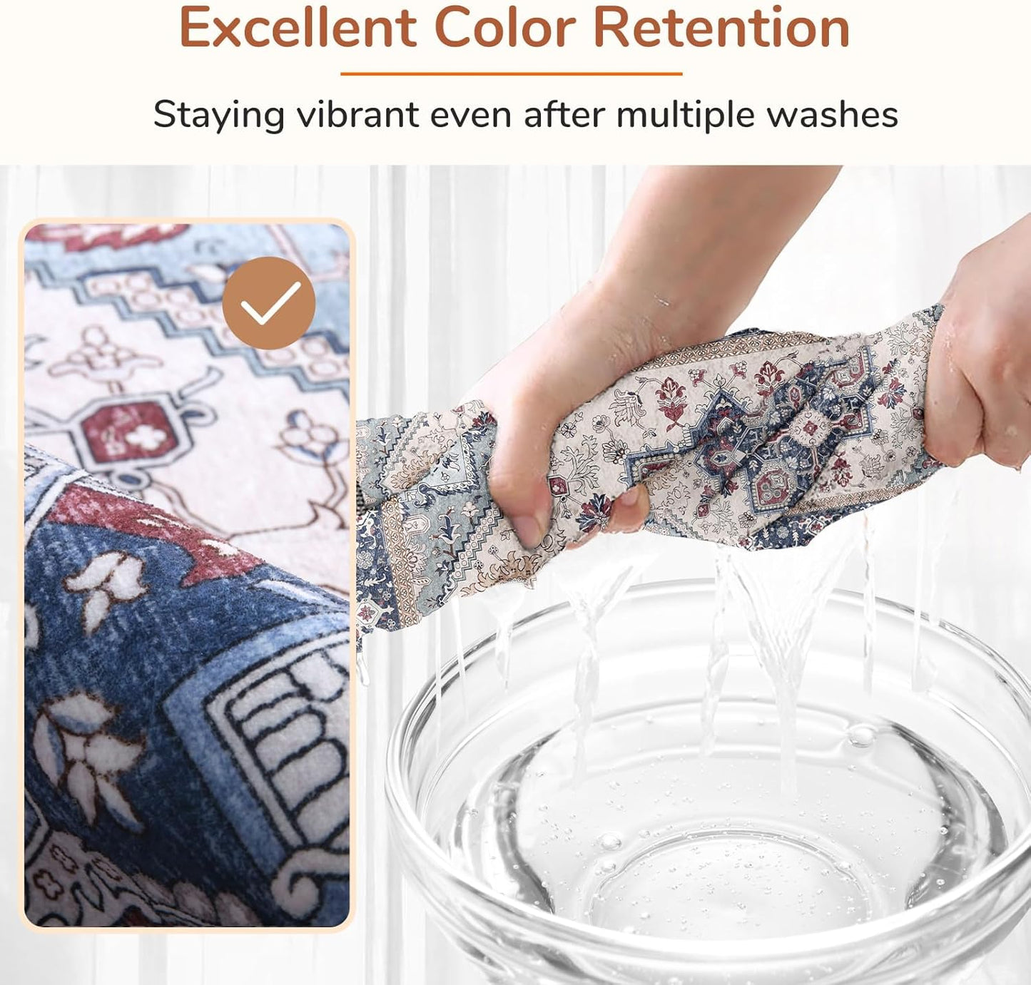 OPPODREAM Soft Entryway Rug 2x10, 2x10 Rug Runner, Washable Hallways Carpet 2 x 10 with Non Slip Backing, Low-Pile Bedside Carpet 2 x 10, Long, Faux Cashmere, Navy Blue & Red & Cream