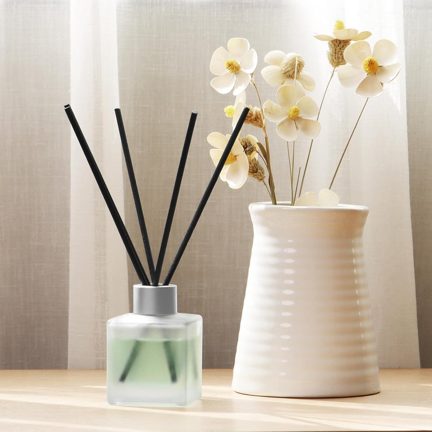 Reed Diffuser, Sea Salt & Lemon Scented Oils, Air Freshener Essential Oil Set with Diffuser Sticks, 3.4 oz Long Lasting Home Fragrance for Bedroom Office Shelf Bathroom Decor (2-Pack)