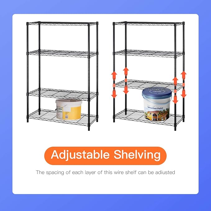 36" L×14" W×54" H Commercial Wire Shelving Unit Metal Shelf with 4 Tier Adjustable Layer Rack Strong Steel for Restaurant Garage Pantry Kitchen Garage,Black