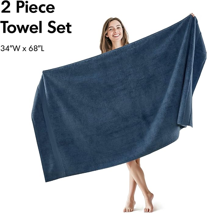 Madison Park 800GSM Bath Sheet Towel Oversized 34" x 68" 2 Pack 100% Cotton Bath Towel Set Highly Absorbent Hotel Spa Quality for Bathroom, Slate Blue
