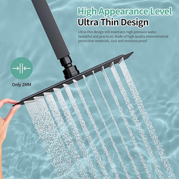 SR SUN RISE 10 Inch Rain Shower Head Matte Black 304 Stailess Steel High Pressure Rainfall Showerhead
