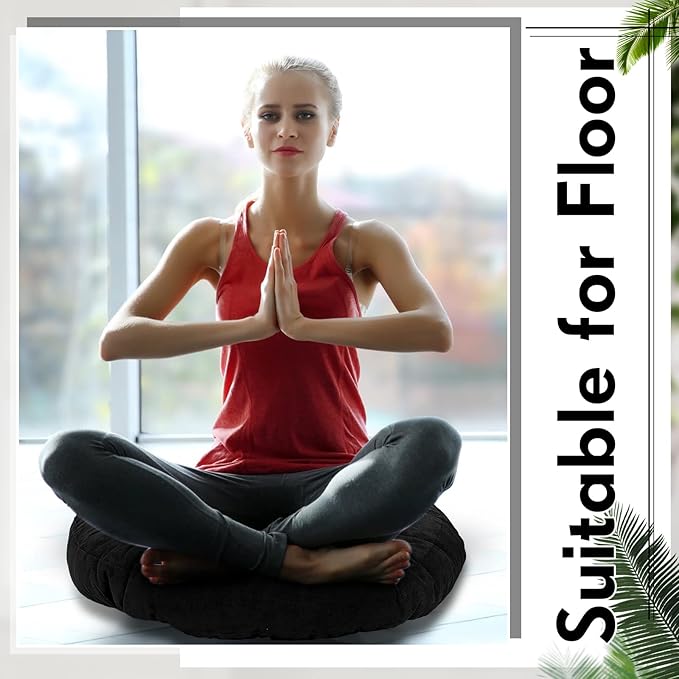 Jerify 4 Pcs Floor Pillow Cushions 22 x 22 Inch Round Square Large Meditation Floor Pillow for Classroom Adult Meditation Picnic Party Cushion for Seating Gift Christmas(Black,Round)