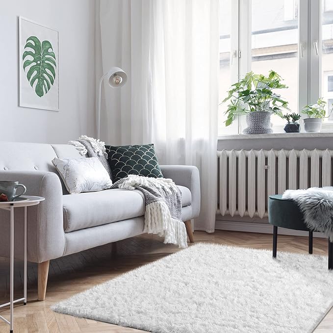 Ophanie White Rugs for Bedroom Fluffy, 4x6 Nursery Soft Fuzzy Shag Plush Shaggy Bedside Area Rug, Living Room Carpet for Girls Kids Baby Teen Dorm Home Decor Aesthetic