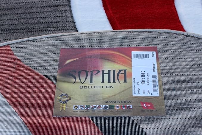 Masada Rugs, Sophia Collection Hand Carved Area Rug Modern Contemporary Red White Grey Black (5 Feet 3 Inch X 5 Feet 3 Inch) Round