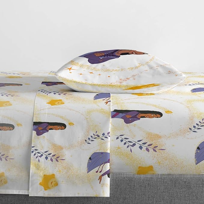Jay Franco Kids Sheet Set with Fitted, Flat Sheets & Pillow Cover - Ultra-Soft Bedding with Pillowcase for Room Decor, White - Wish, 3 Piece Twin