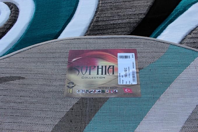 Masada Rugs Sophia Collection Hand Carved Round Area Rug Modern Contemporary Turquoise Grey White Black (4 Feet X 4 Feet) Round