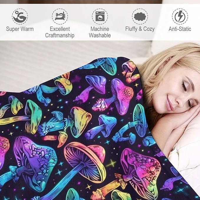 Mushrooms Throw Blanket for Teens Boys Girls and Adults Soft Warm Cozy Funny Midweight Food Flannel Blankets for Couch Sofa Bed Camping Travel Home Decor 50" X 60"