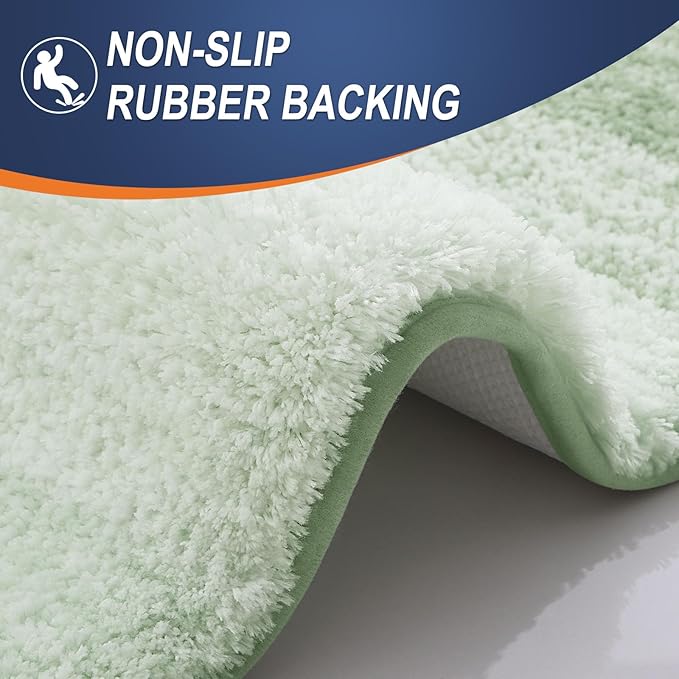 OLANLY Bathroom Rug Set 2 Piece, Soft Absorbent Microfiber Bath Mats and U-Shaped Contour Toilet Rug, Non-Slip, Machine Wash Dry, Plush Shaggy Bath Mats for Bathroom (24"x16"+24"x20", Sage Green)