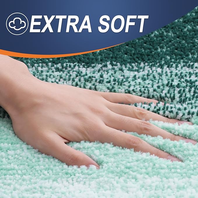 OLANLY Bathroom Rug Set 2 Piece, Soft Absorbent Microfiber Bath Mats and U-Shaped Contour Toilet Rug, Non-Slip, Machine Wash Dry, Plush Shaggy Bath Mats for Bathroom (24"x16"+24"x20", Blackish Green)