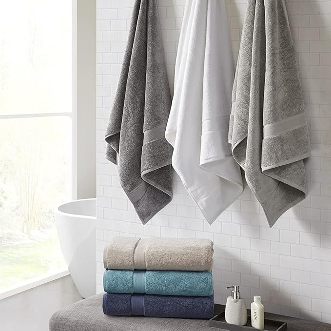 Madison Park 800GSM 100% Cotton Luxurious Bath Towel Set Highly Absorbent, Quick Dry, Hotel & Spa Quality for Bathroom, 34" x 68", White 2 Piece
