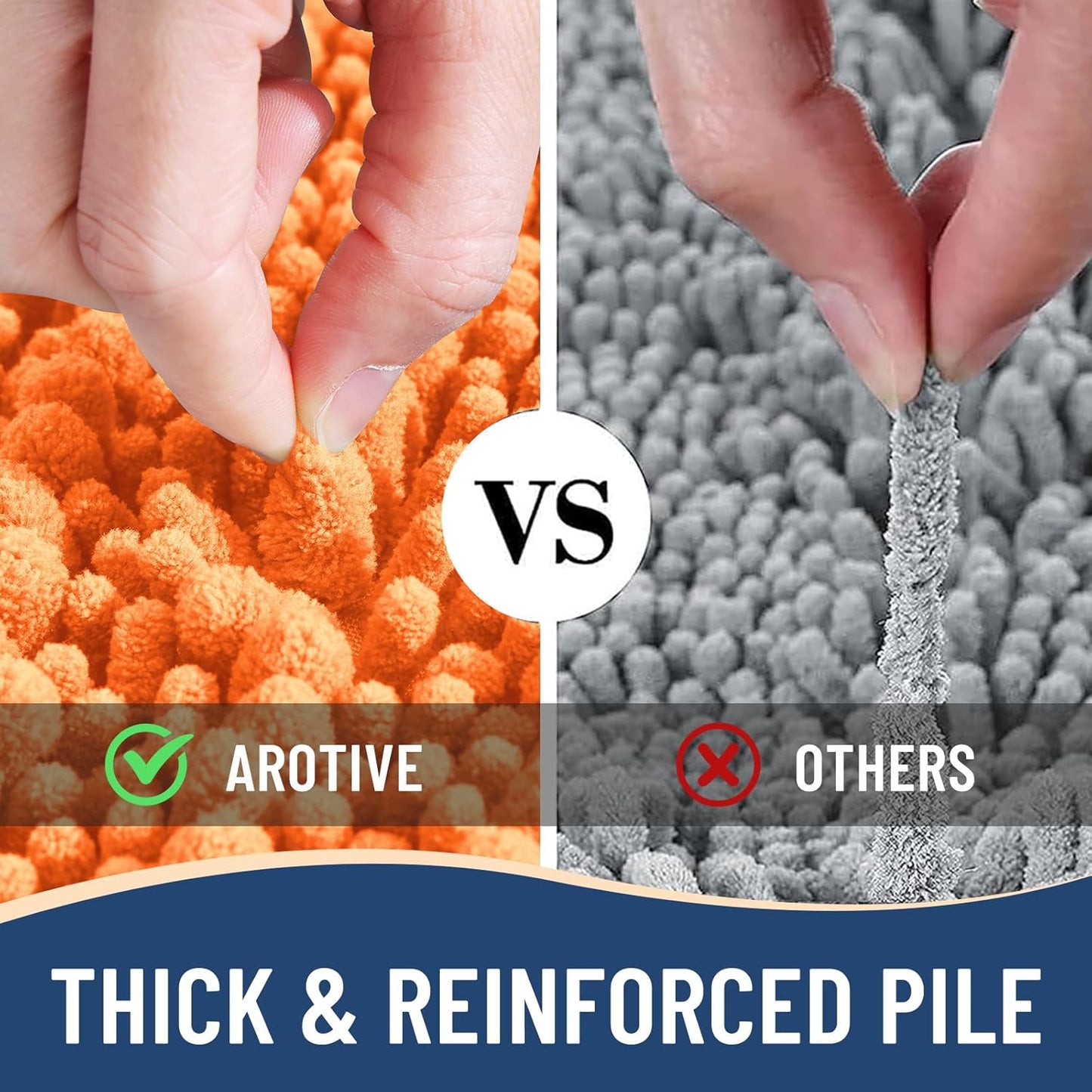 Arotive Luxury Chenille Bathroom Rug Mat, Extra Soft Thick Absorbent Shaggy Bath Rugs, Non-Slip Machine Wash Dry, Plush Bath Mats for Bathroom, Shower and Tub, 30x17, Orange