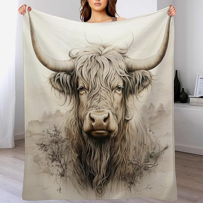 Highland Cow Throw Blanket for Teens Boys Girls and Adults Soft Warm Cozy Funny Midweight Food Flannel Blankets for Couch Sofa Bed Camping Travel Home Decor 40" X 50"