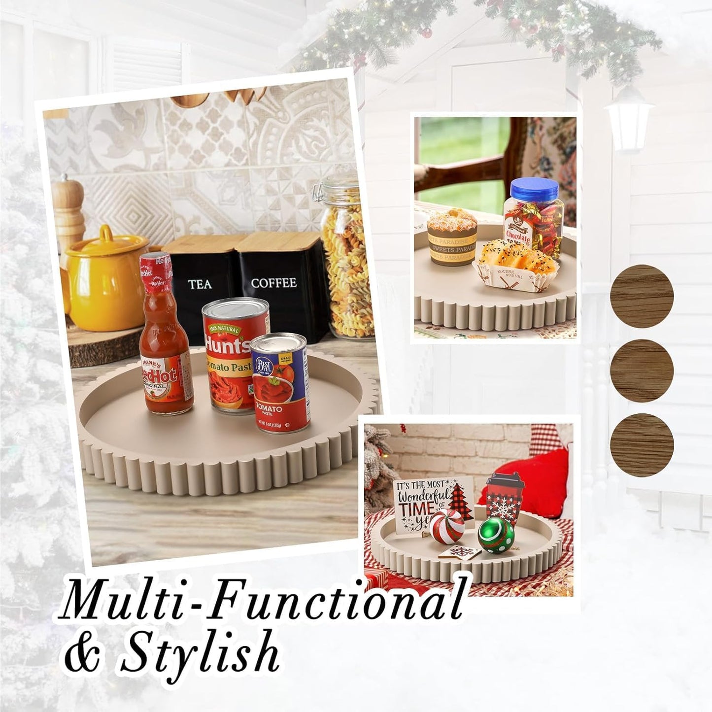 Handmade 12in Decorative Tray for Coffee Table Tray Decor, Gray Wooden Decorative Round Tray for for Coffee Table, Dining Room Table Entryway and Living Room Table