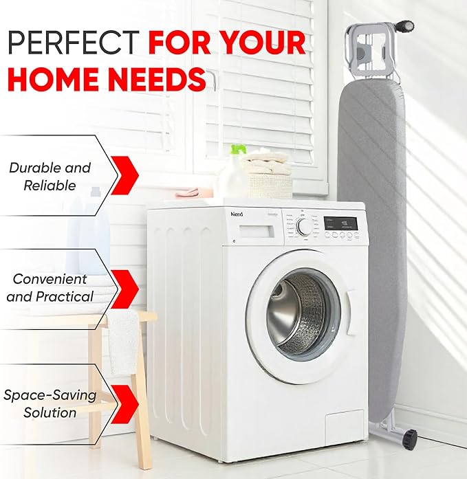 Ironing Board Full Size 54" L x 13" W, Foldable & Adjustable Height Iron Board with Heat-Resistant Cover and Iron Rest, Sturdy & Space-Saving Ironing Table for Home