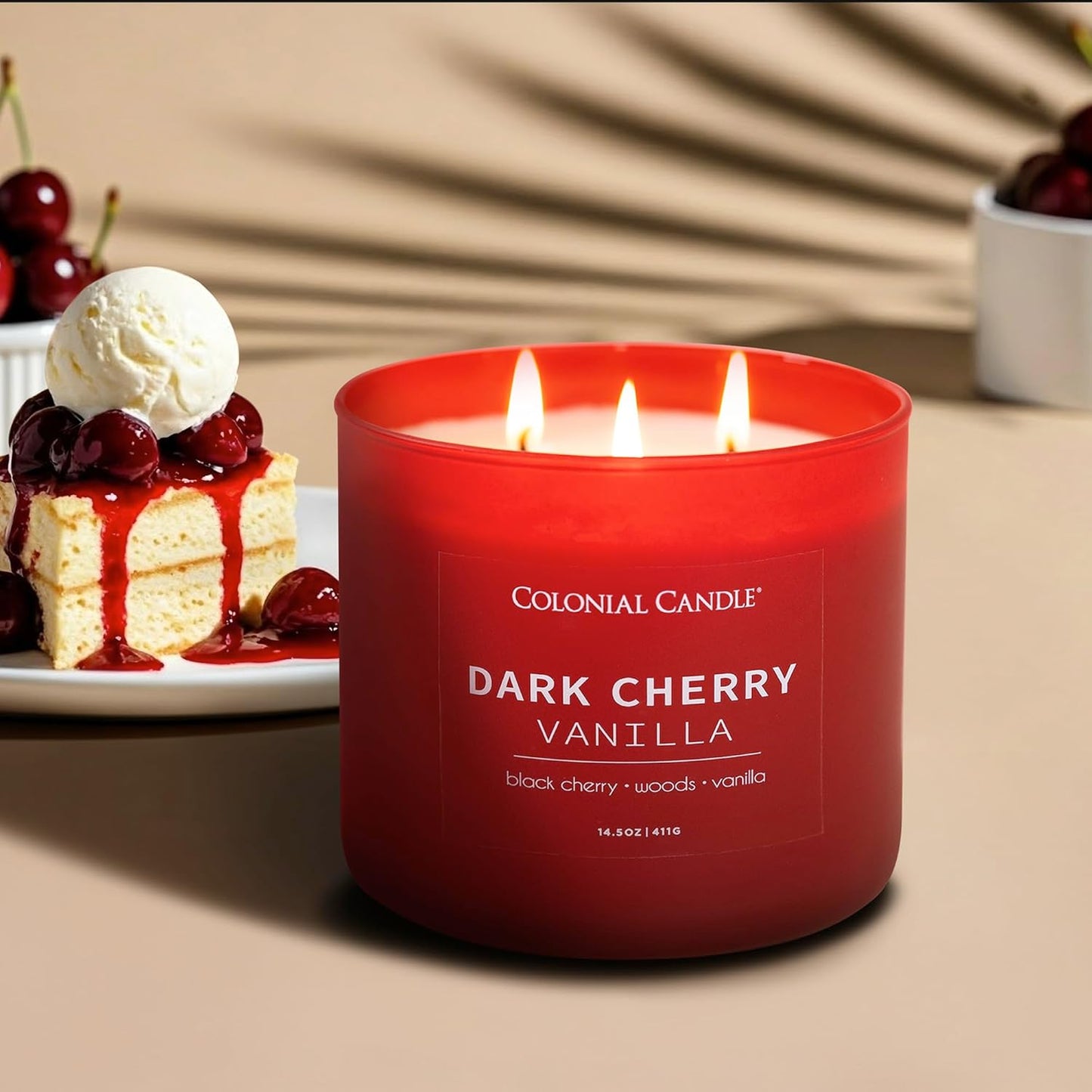 Colonial Candle Dark Cherry Vanilla Scented Jar Candle, Pop of Color Collection, 3 Wick, 14.5 oz - Up to 60 Hours Burn