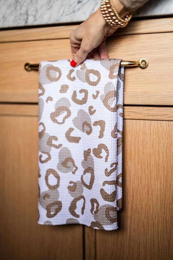 || 2 Pack Double Sided || Waffle Weave Microfiber || Tea Towels || Highly Absorbent || Hanging Loop || Dish Cloths || Modern || Designer Prints || Double Sided || Cheetah & Stripes