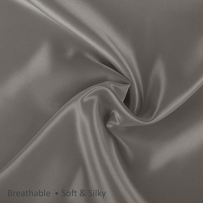 Satin Pillowcase with Zipper, for Hair and Skin Care, Feels Soft and Cool Like a Silk Pillowcase, Satin Pillow Cases 2 Pack, Slik Pillow Cover, Grey, Queen Size, Set of 2
