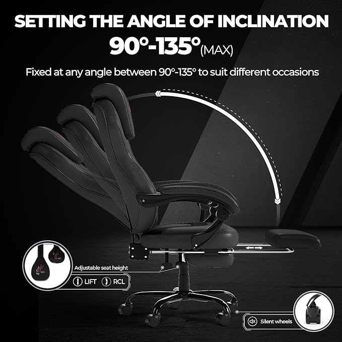 Ergonomic Office Chair with Adjustable Headrest and Footrest, High Back Computer Desk Chair with Linkage Armrests, Reclining Swivel Chair for Home Office, Executive Office Chair (Red)