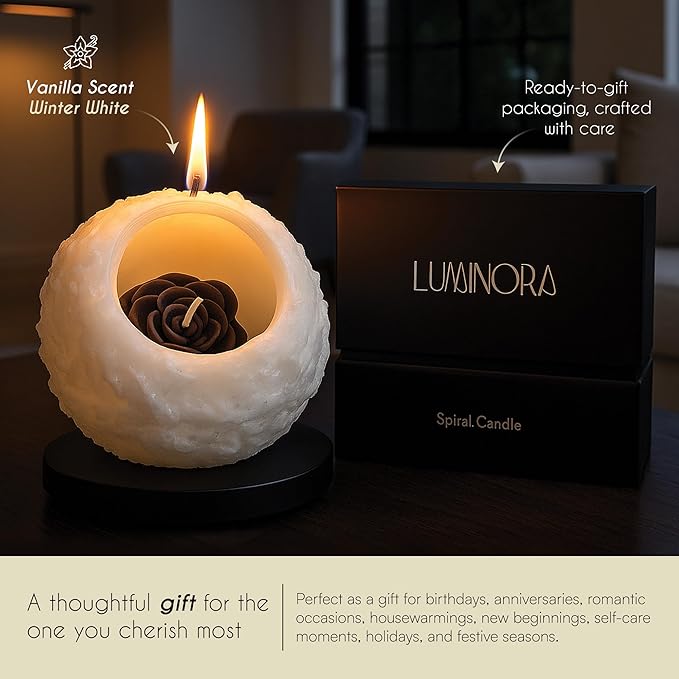Spiral Cool Decorative Candle, Velas Decorativas, Spiral Melt Light, Spinning Burning, Spinning Gifts Unique Candle, Cool Candles, Soy, Beeswax, Fun Candles Spinner (Winter White - Vanilla)