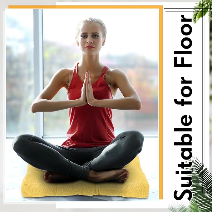 Jerify 4 Pcs Floor Pillow Cushions 22 x 22 Inch Round Square Large Meditation Floor Pillow for Classroom Adult Meditation Picnic Party Cushion for Seating Gift Christmas(Yellow,Square)