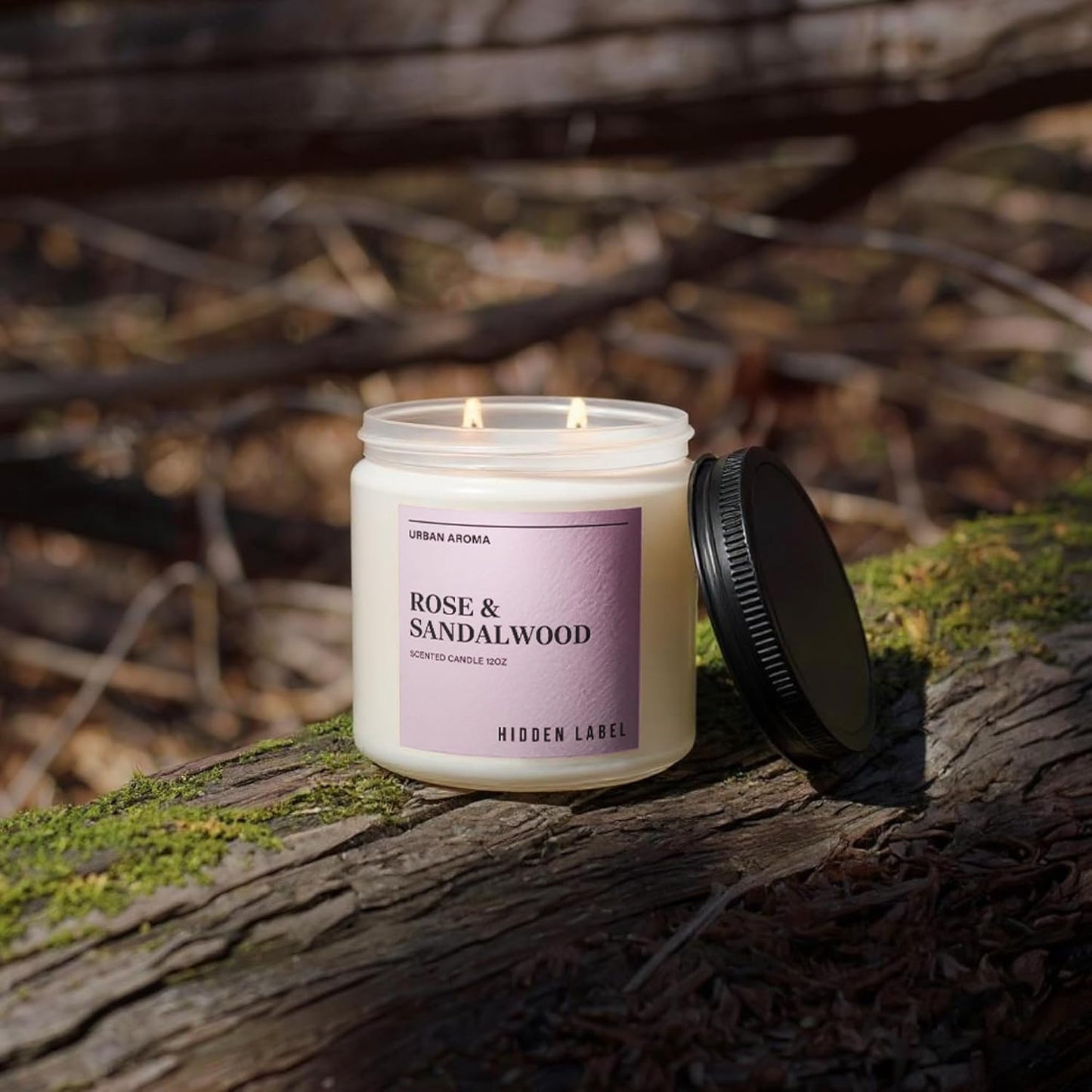 Hidden Label Rose & Sandalwood Scented Candle, 12oz 2 Wick Natural Soy Non Toxic Candles, Clean Burning Long Lasting Aromatherapy for Home | Gifts | Décor,Premium Scents for Relaxation & Stress Relief