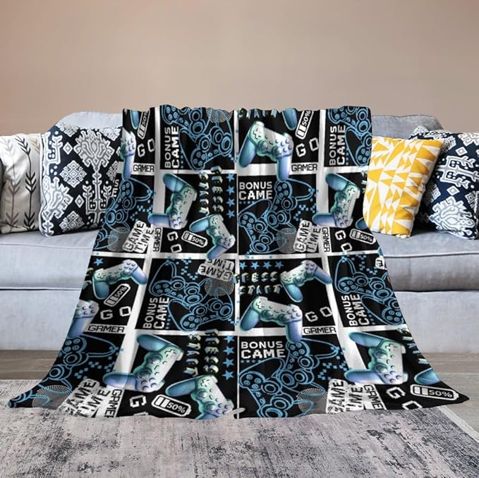 Throw Blanket for Teens Boys Girls and Adults Soft Warm Cozy Funny Midweight Food Flannel Blankets for Couch Sofa Bed Camping Travel Home Decor 50" X 60" (Games, Custom)
