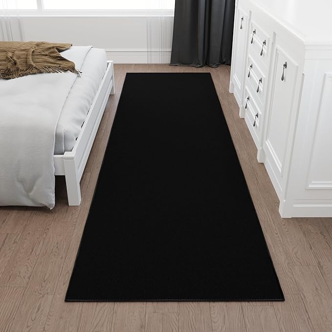 Ottomanson Hallway Runner Rug 2'7" x 9'10" Non Slip Solid Area Rugs Easy to Clean Laundry Rug Runner Durable & Pet Friendly Floor Carpet Runners for Hallways Entryway Living Room Kitchen, Black