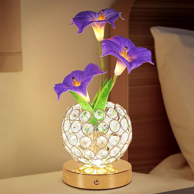 Morning Glory Flower Lamp, Rechargeable Cordless Touch Table Lamp, 3 Color Dimmable LED Night Light, Bedroom Bedside Touch Nightstand Lamp Artificial Flowers Housewamring, Gifts for Women Mom