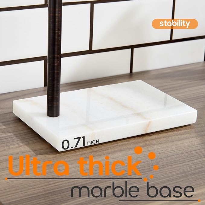 Hand Towel Holder for Bathroom Vanity Countertop 1-Tier Towel Rack Free Standing with Heavy Marble Base, Oil Rubbed Bronze Stainless Steel AN7002ORB