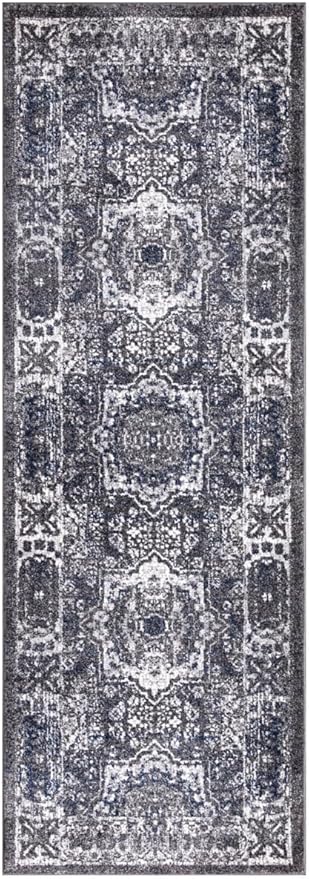 Keen Home Design Area Rugs - Non-Shedding, Thick Pile Abstract Rugs for Kitchen, Living Room, Bedroom, Dining Room, Entryway (Medallion Grey/Blue/Cream, 2'8'' x 7'7'')
