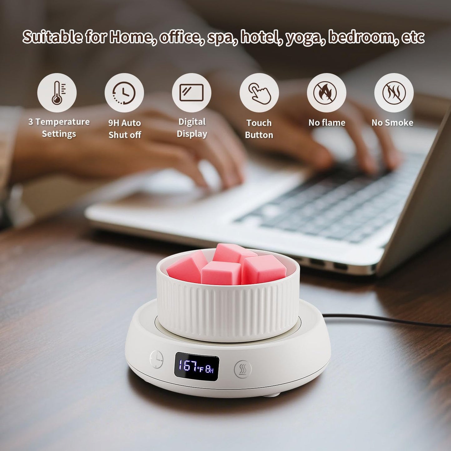 Wax Melt Warmer 3-in-1 Candle Warmer, Electric Scented Wax Melter Fragrance Wax Cube Burner for Home Bedroom Office, 8H Auto Shut Off 3 Temperature Setting (White)