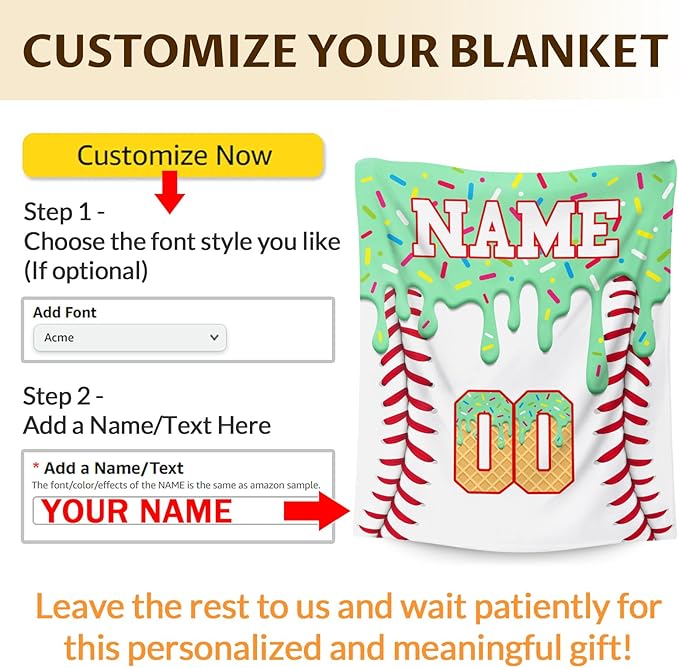 Kids Blanket for Boys Girls Custom Baseball Blankets for Gift, Green Cozy Soft Ice Cream Flannel Throws for Bed Travel Sofa Living Room Bedroom Decor Club