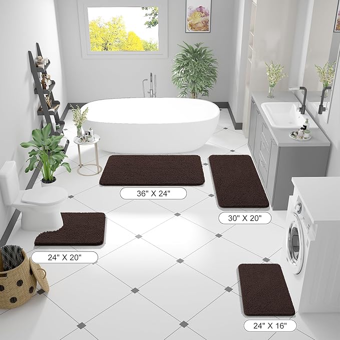 OLANLY Bathroom Rugs 44x32, Extra Soft Absorbent Chenille Bath Rugs, Rubber Backing Quick Dry, Machine Washable Bath Mats for Bathroom Floor, Tub and Shower, Home Decor Accessories, Brown