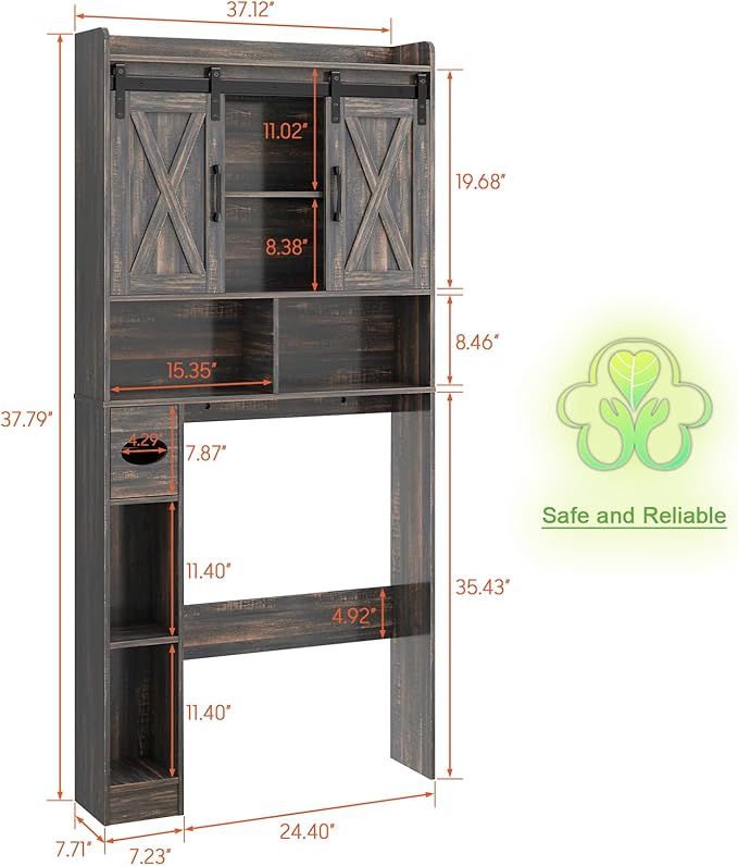 Over The Toilet Storage Cabinet, Farmhouse Storage Cabinet Over Toilet with Sliding Door& Toilet Paper Holder Stand,Home Space-Saving Toilet Rack, for Bathroom, Laundry and Restroom