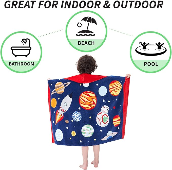 Kids Bath Towels, Kids Towel Girls Boys Hooded Beach,Bathroom,Pool Swim Towels 30 × 50 INCH Large Size Ultra Absorbent Cute Cartoon Animal Full Vitality 100% Cotton Wearable Wrap for Child