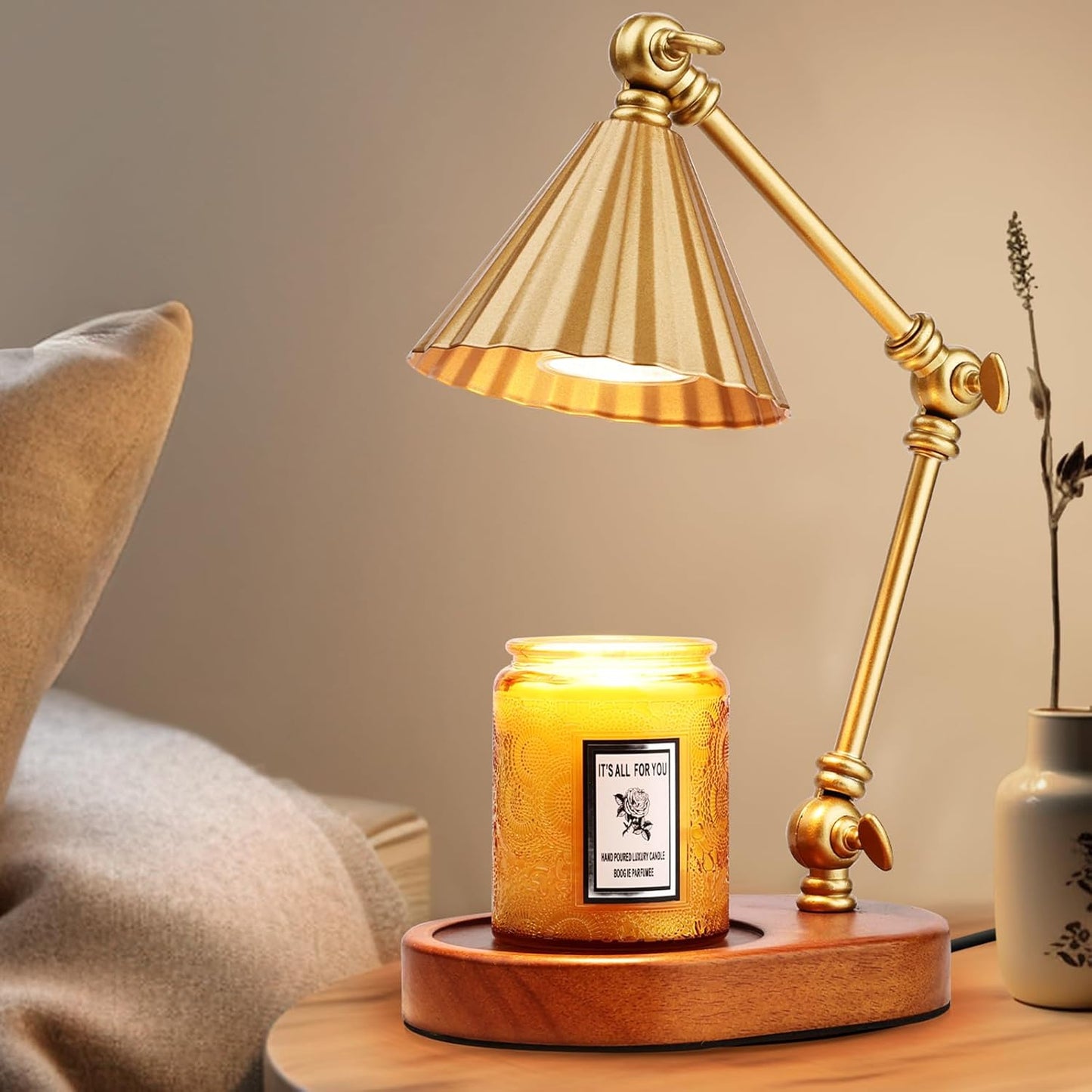 Candle Warmer Lamp with 3 Bulbs, Height Adjustable Candle Lamp Warmer with Timer - Electric Wax Melt Warmer for Scented Wax, Bedroom Home Decor, Gold