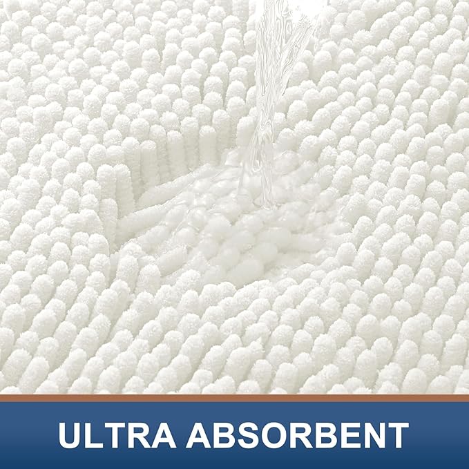 Smiry Luxury Chenille Bathroom Rugs 30x20, Extra Soft and Absorbent Shaggy Bath Mat, Machine Washable, Non-Slip Plush Carpet Runner for Tub, Shower, and Floor, Home Decor Accessories, Ivory