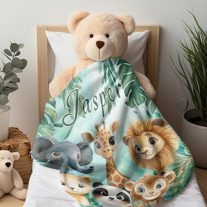 Ship Next Day, Personalized Baby Blanket - Printed in USA, Custom Baby Blanket with Name, Customized Animal Blankets for Boys & Girls, Soft Cozy Receiving Blankets for Toddlers, Stroller Decor Throw