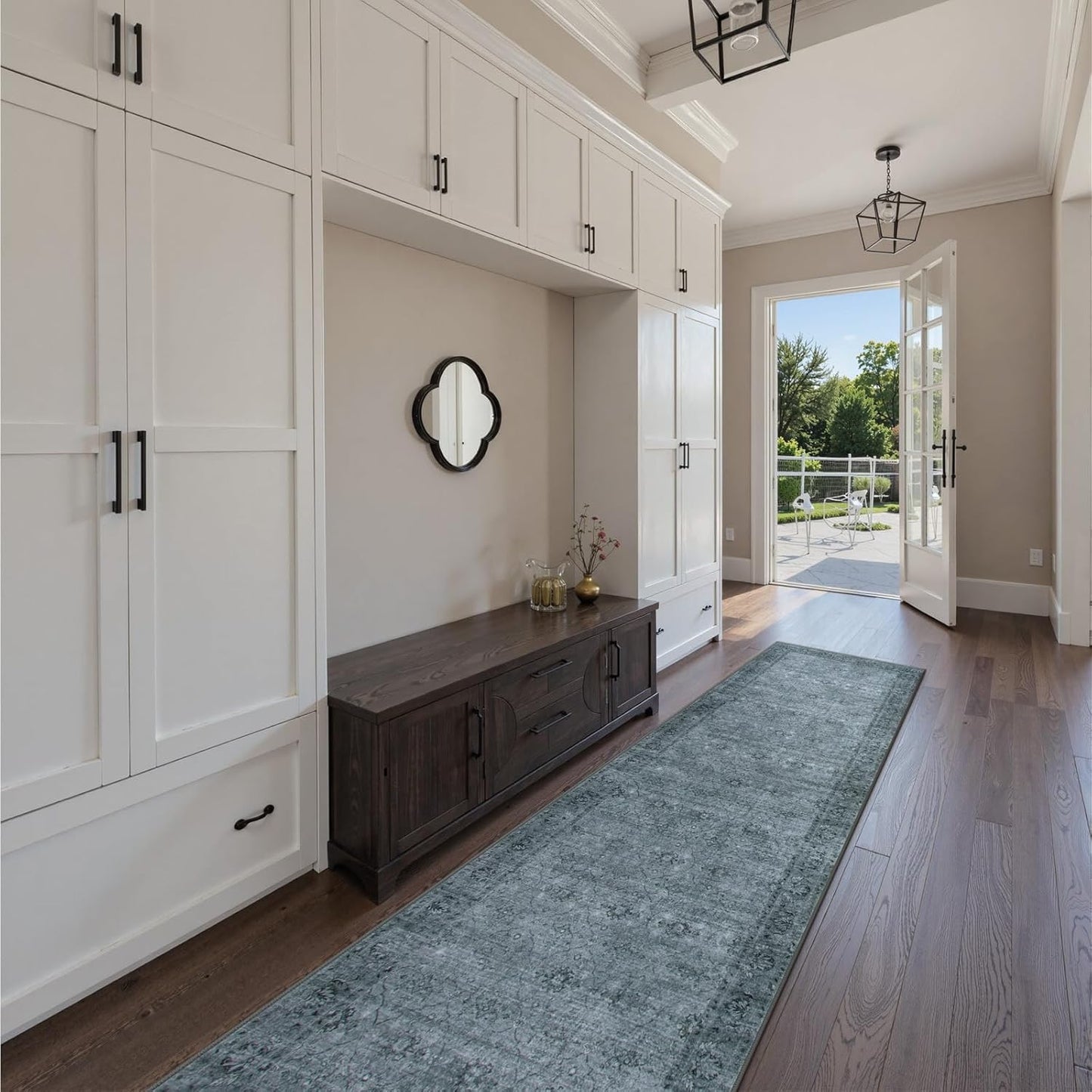 Vintage Rug Runners for Hallways Non Slip, 2.6x10 Stain Resistant Washable Runner Rug for Kitchen, Ultra-Thin Soft Carpet for Bedroom Bathroom (2'6"x10', Dark Grey)