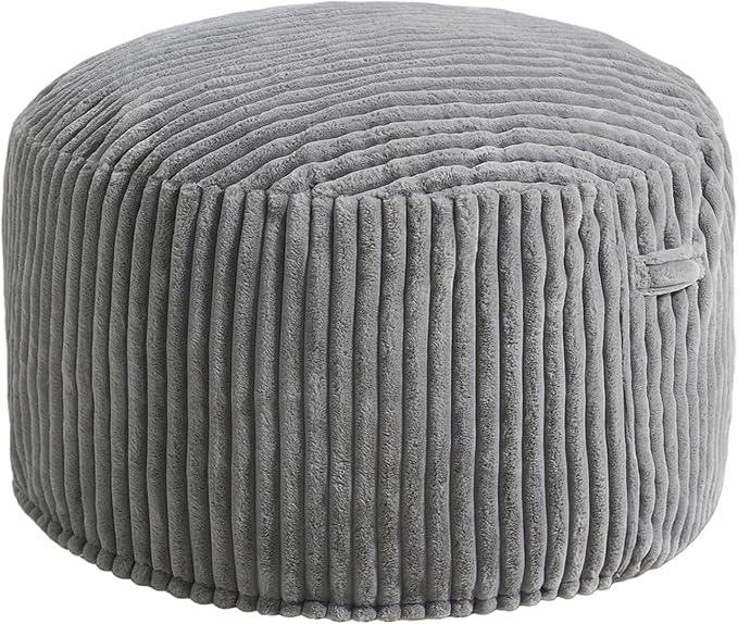 Hobestluk Bean Bag Chairs 2.5FT Bean Bag Chair with Memory Foam Filled & Stripe Plush Cover Bean Bag Chairs for Playroom, Living Room, Bedroom(Grey)