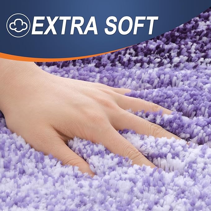 OLANLY Bathroom Rug Set 2 Piece, Soft Absorbent Microfiber Bath Mats and U-Shaped Contour Toilet Rug, Non-Slip, Machine Wash Dry, Plush Shaggy Bath Mats for Bathroom (24"x16"+24"x20", Violet)