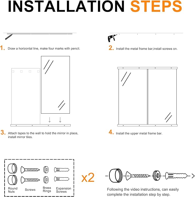 Home Gym Mirror - Large Full Body Mirror for Yoga & Fitness - 48''x24'' - 2PCS - Frameless Glass - Wall Mounted - Suitable for Home Gym, Garage, Bedroom & Bathroom (White)