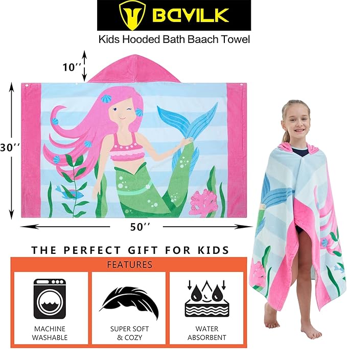 Kids Bath Towels, Kids Towel Girls Boys Hooded Beach,Bathroom,Pool Swim Towels 30 × 50 INCH Large Size Ultra Absorbent Cute Cartoon Animal Full Vitality 100% Cotton Wearable Wrap for Child