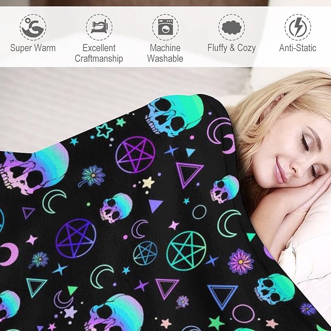 Throw Blanket for Teens Boys Girls and Adults Soft Warm Cozy Funny Midweight Food Flannel Blankets for Couch Sofa Bed Camping Travel Home Decor 50" X 60" (Skull, Custom)