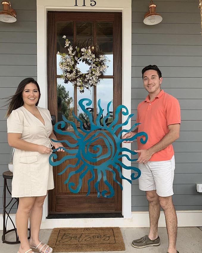 Wacky Sun Metal Wall Art Indoor/Outdoor Decor - 18" Teal Rust Proof Wall Sculpture - Made in USA - Ideal for Bedroom, Garden, Home, Patio and Farmhouse